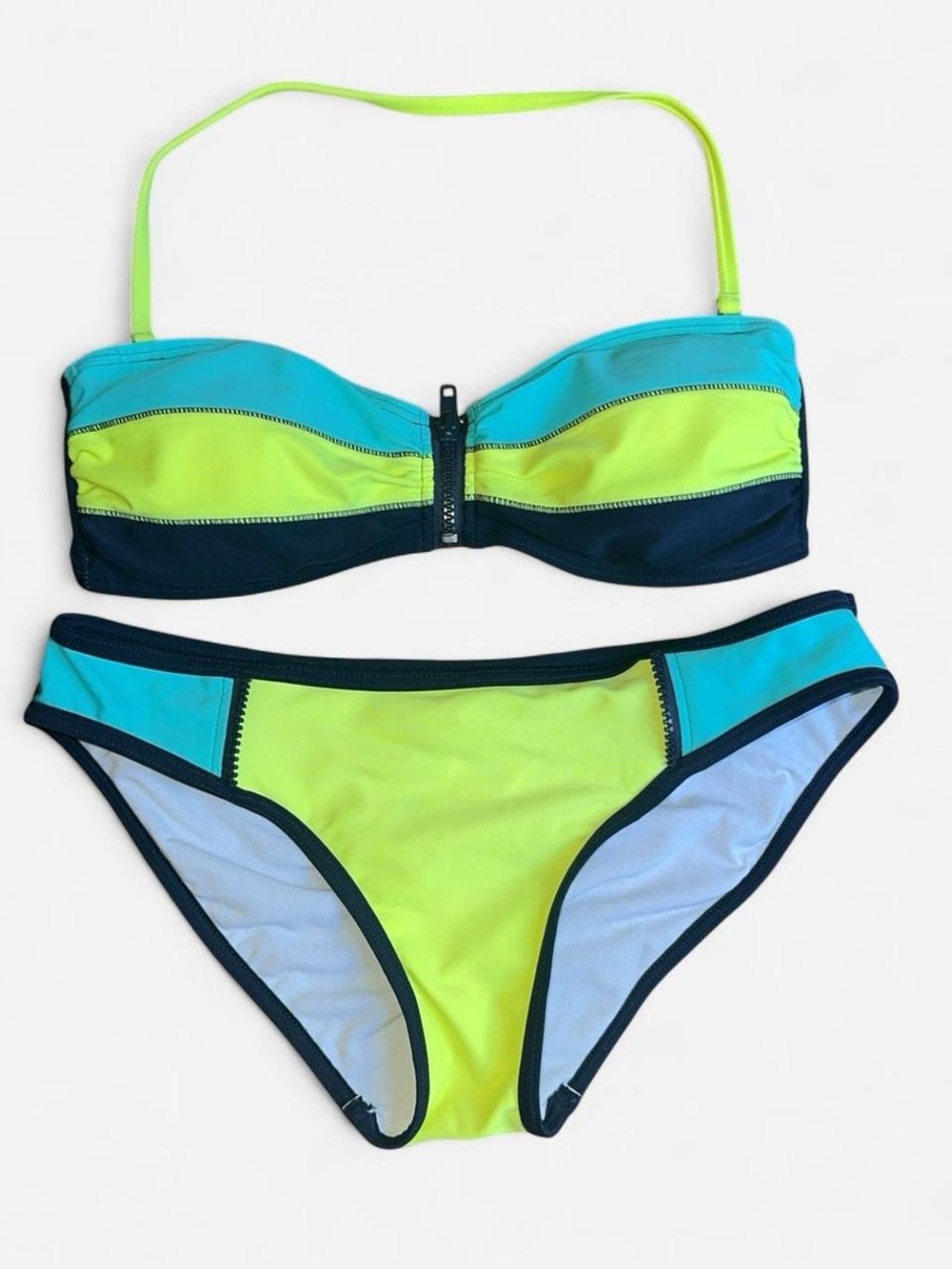 GB Colorblock Neon Yellow & Aqua Bikini Set with removable straps